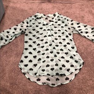 Charlotte Russe blue with black hearts blouse